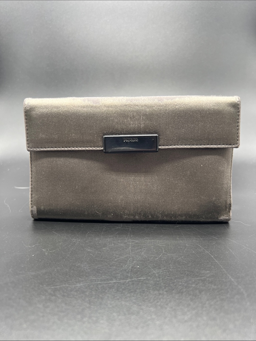 Vintage Prada Satin & Leather Wallet Clutch Black Snap Closure Made in Italy